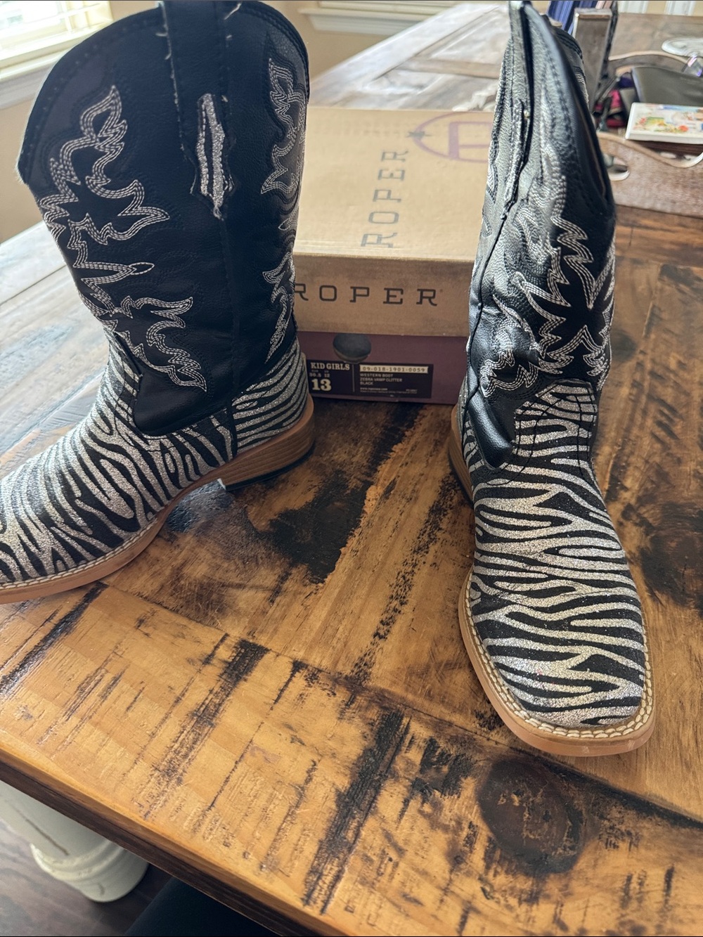 Roper Girl’s Black and Silver Zebra Western Boots